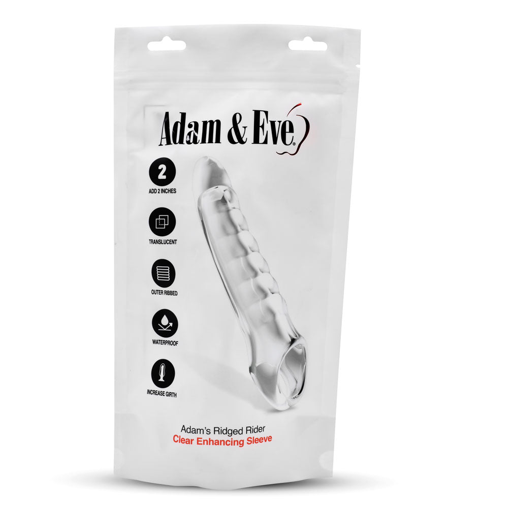Adam & Eve Ridged Rider - Clear 22.9 cm Penis Extension Sleeve - I474 2400