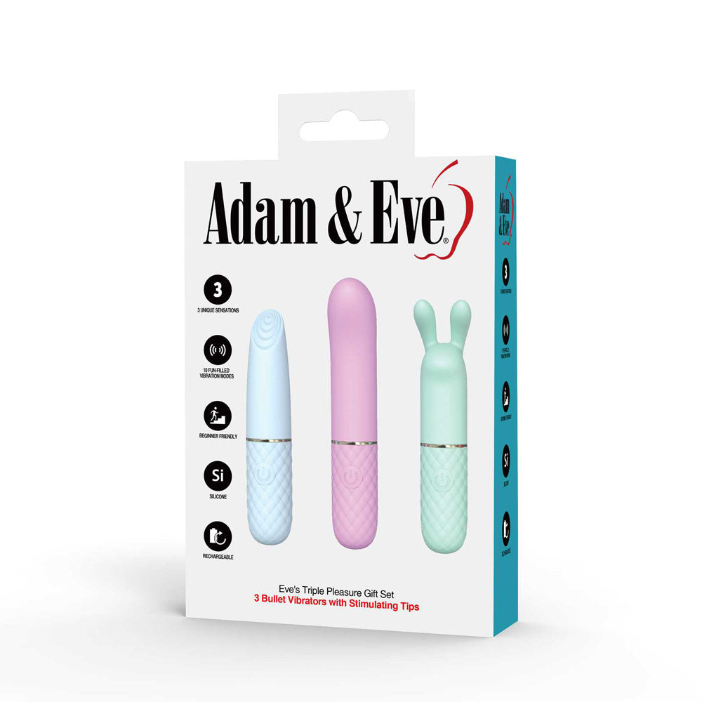 Adam & Eve TRIPLE PLEASURES - Coloured USB Rechargeable Vibrators - Set of 3 - I477 0000