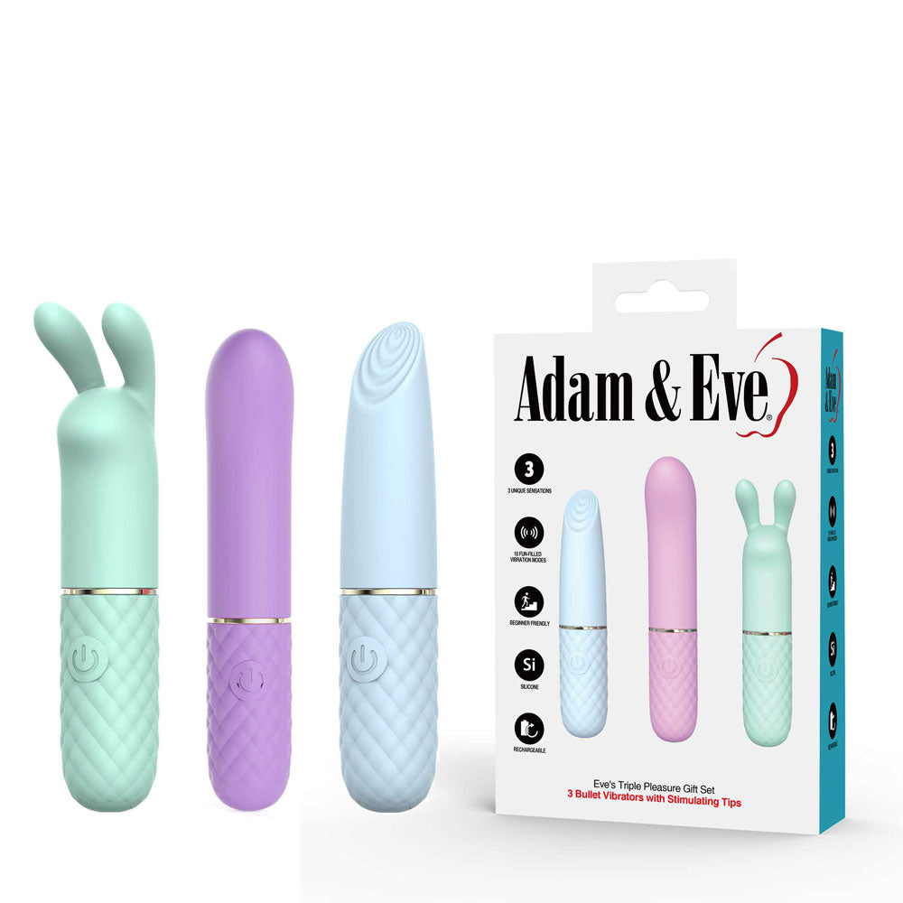Adam & Eve TRIPLE PLEASURES - Coloured USB Rechargeable Vibrators - Set of 3 - I477 0000