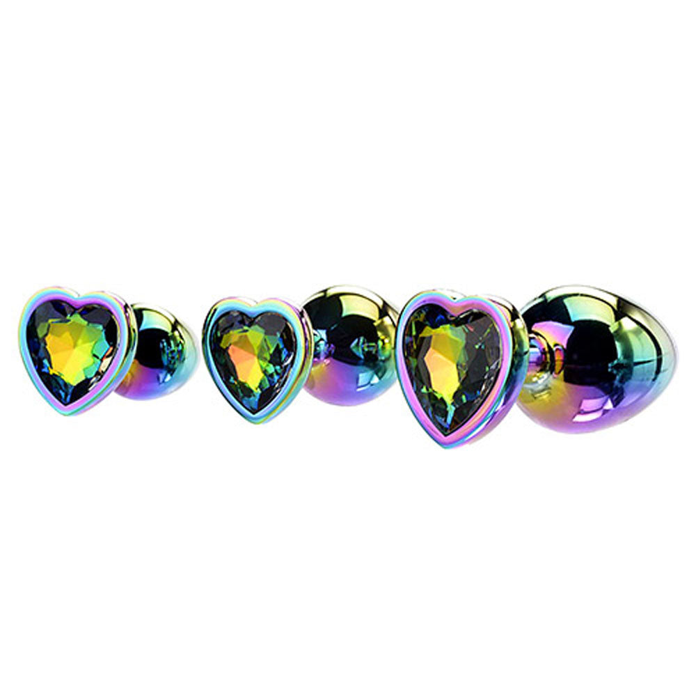Adam & Eve RAINBOW HEART GEM ANAL TRAINING SET - Multicoloured Metal Anal Plugs with Gem Bases - Set of 3 Sizes - I480 9000