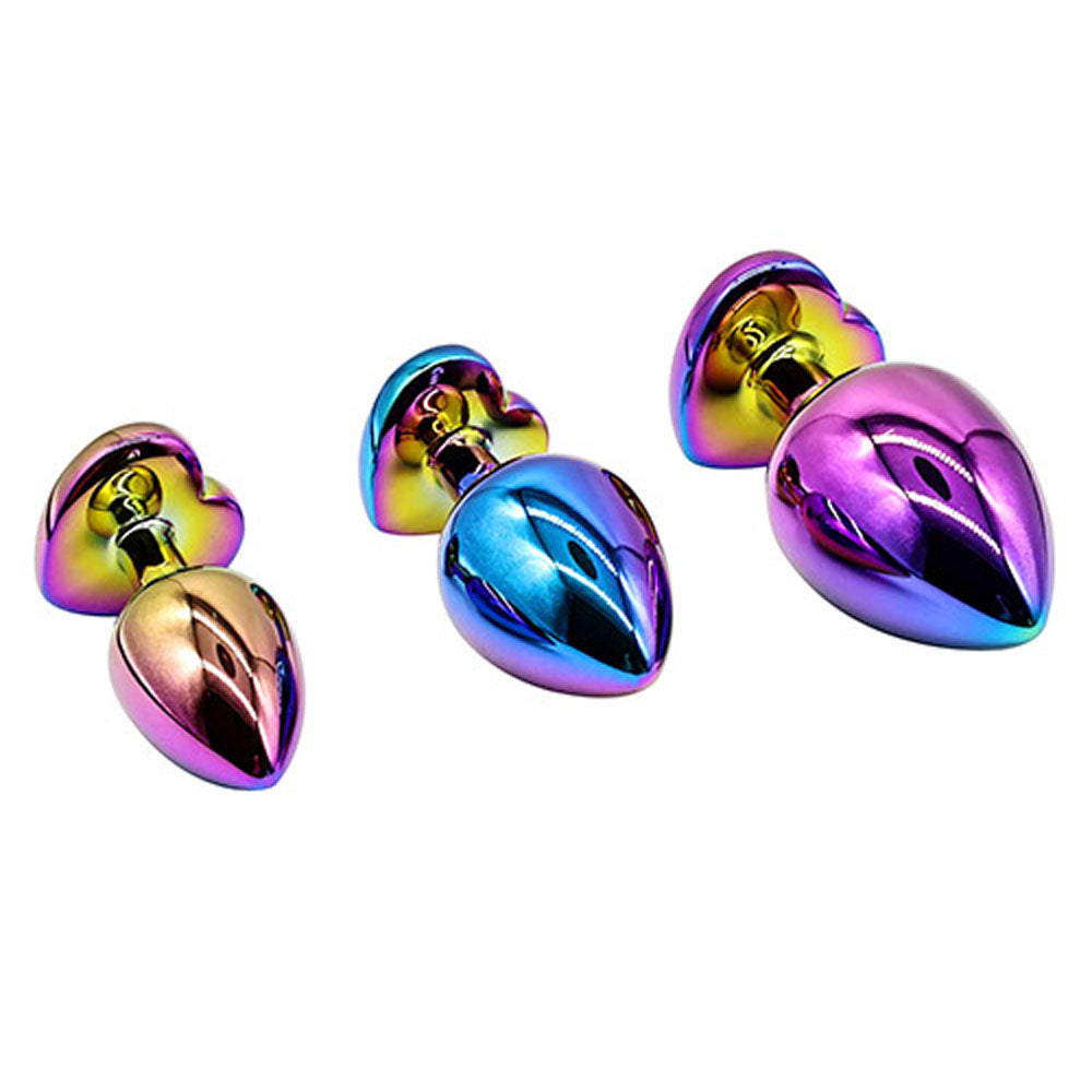 Adam & Eve RAINBOW HEART GEM ANAL TRAINING SET - Multicoloured Metal Anal Plugs with Gem Bases - Set of 3 Sizes - I480 9000