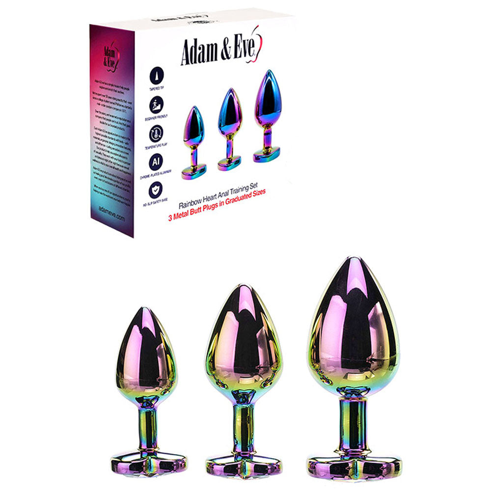 Adam & Eve RAINBOW HEART GEM ANAL TRAINING SET - Multicoloured Metal Anal Plugs with Gem Bases - Set of 3 Sizes - I480 9000