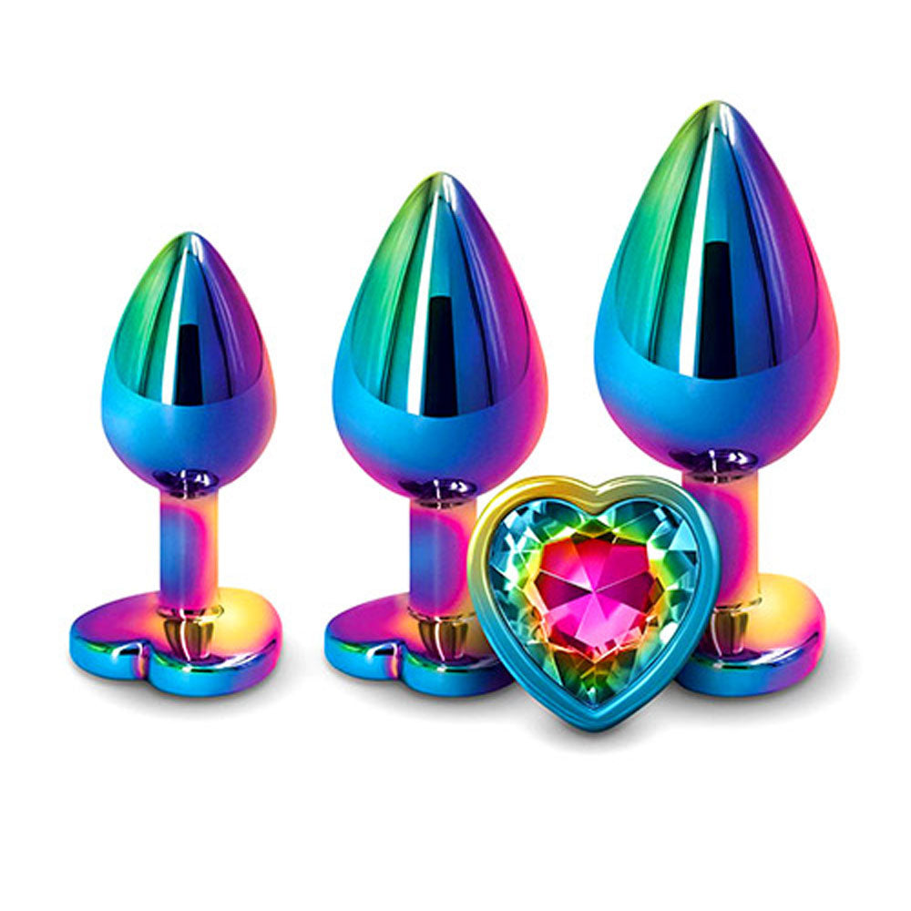 Adam & Eve RAINBOW HEART GEM ANAL TRAINING SET - Multicoloured Metal Anal Plugs with Gem Bases - Set of 3 Sizes - I480 9000