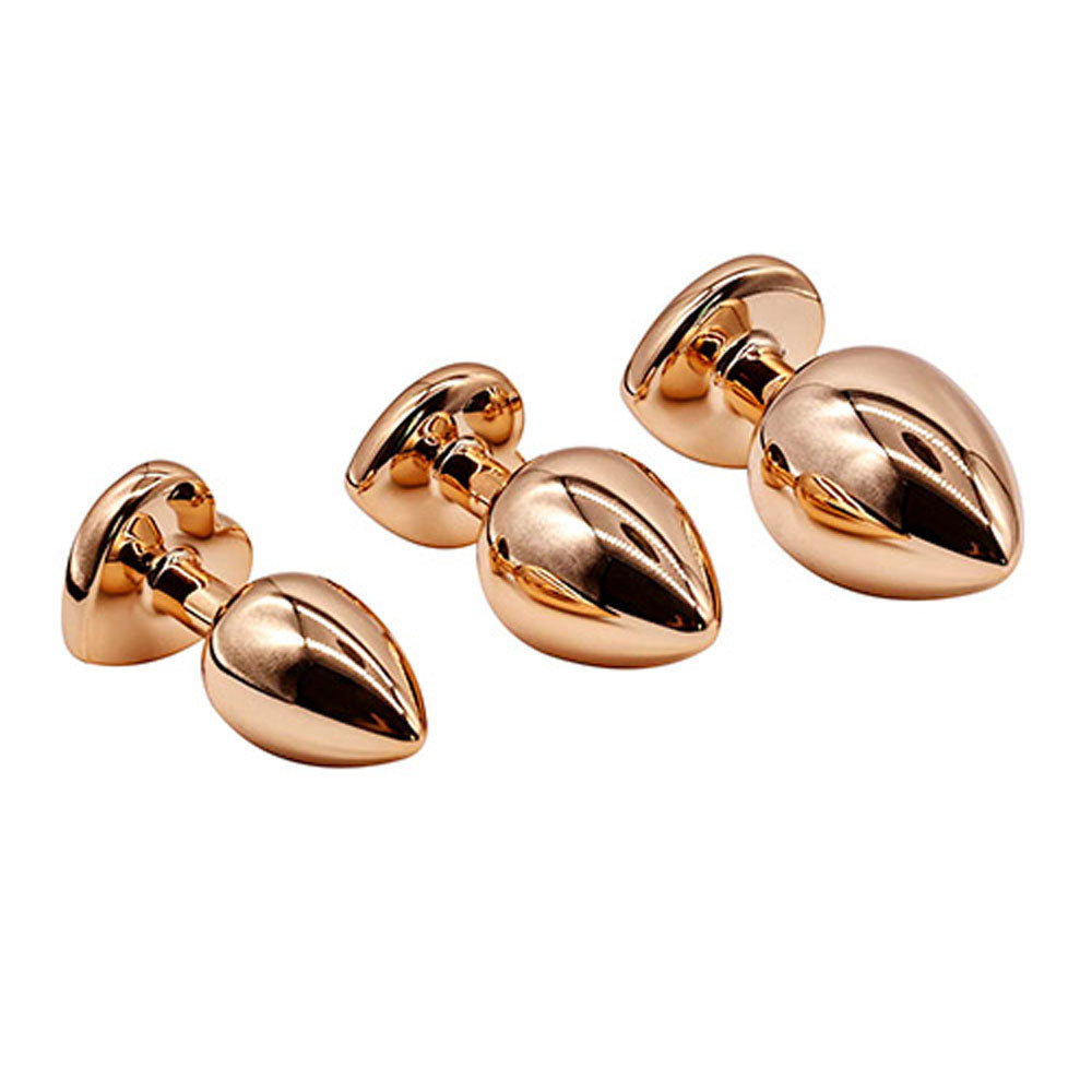 Adam & Eve ROSE GOLD HEART GEM ANAL TRAINING SET - Rose Gold Metal Anal Plugs with Pink Gem Bases - Set of 3 Sizes - I481 3100