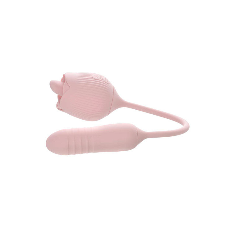 Adam & Eve THRUST & TICKLE Rose Vibrator - Pink USB Rechargeable Flickering Rose Stimulator with Thrusting Bullet - I489 6200