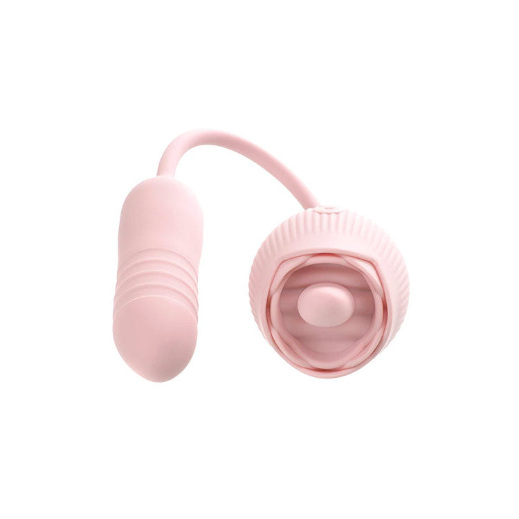 Adam & Eve THRUST & TICKLE Rose Vibrator - Pink USB Rechargeable Flickering Rose Stimulator with Thrusting Bullet - I489 6200