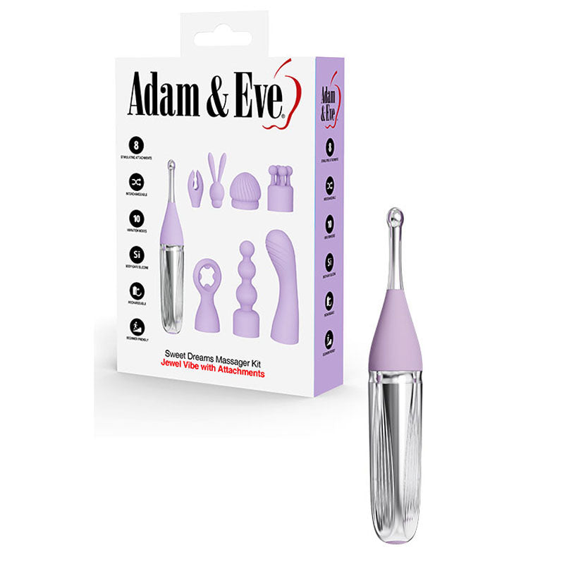 Adam & Eve SWEET DREAMS MASSAGER KIT - Lavender USB Rechargeable Point Stimulator with 8 Interchangeable Tips - I681 6900