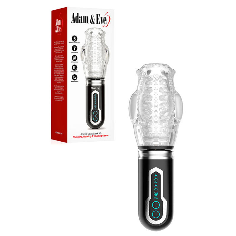 Adam & Eve Adam's Gawk Gawk 3.0 - Clear USB Rechargeable Thrusting, Rotating & Vibrating Masturbator - I885 8000