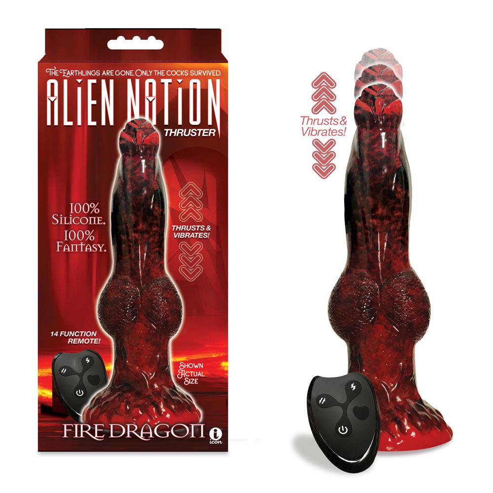 Alien Nation - Fire Dragon - Red/Black 22.9 cm USB Rechargeable Thrusting Fantasy Dong with Remote - IC1360