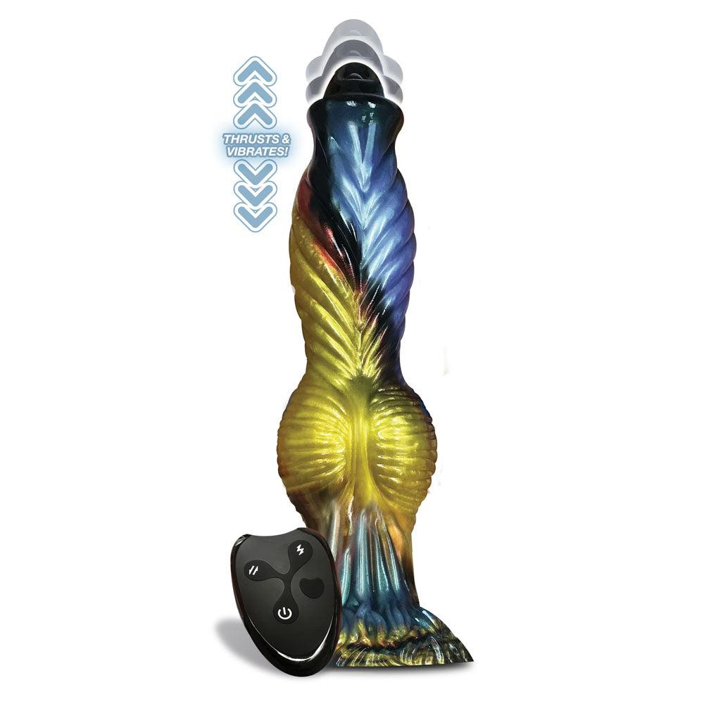 Alien Nation - Phoenix - Gold/Blue & Black 25.4 cm USB Rechargeable Thrusting Fantasy Dong with Remote - IC1361