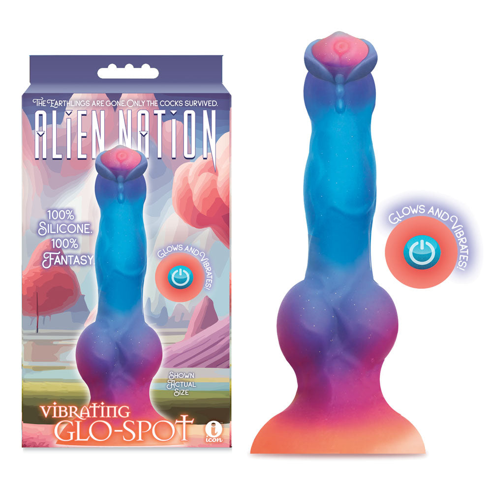 Alien Nation - Glo-Spot - Glow In Dark Coloured 21.6 cm USB Rechargeable Vibrating Fantasy Dong - IC1364
