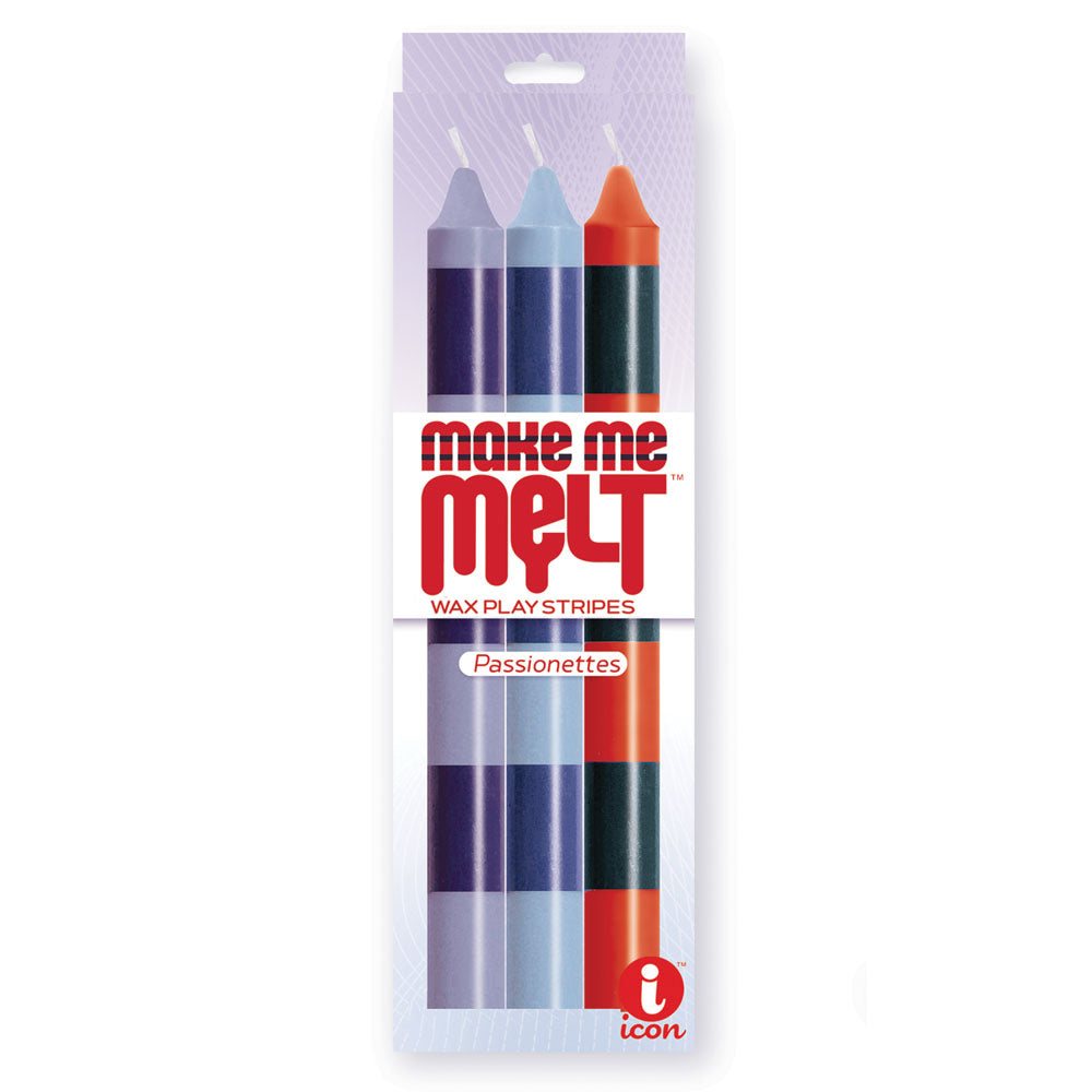The 9's Make Me Melt Drip Candle 3-Pk, Passionettes - Passion Coloured Drip Candles - 3 Pack - IC2329