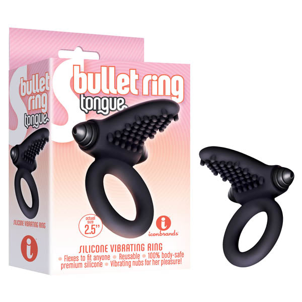 S-Bullet Ring - Tongue - Black Vibrating Cock Ring - IC2605-2
