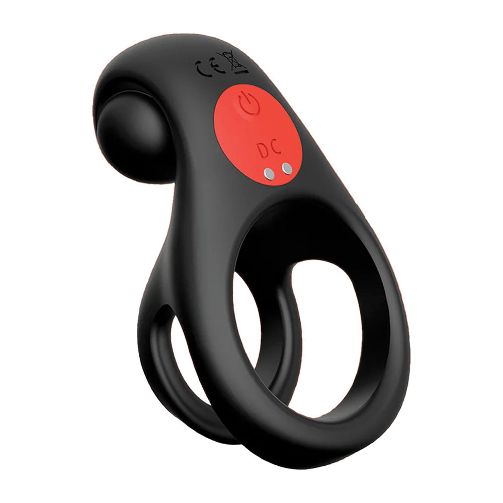 Red Dot Rings - V2 - Black USB Rechargeable Vibrating Cock & Ball Ring with Remote - IC5077