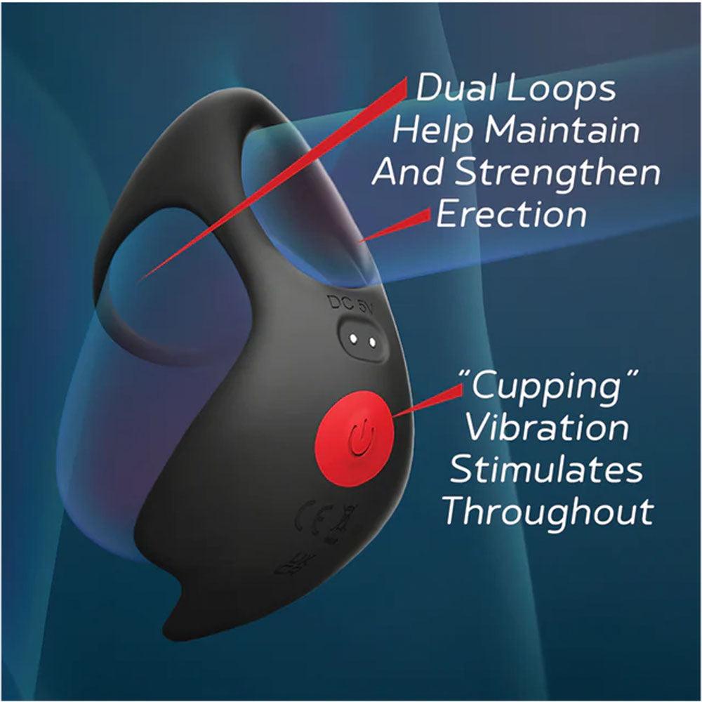 Red Dot Rings - V3 - Black USB Rechargeable Vibrating Cock & Ball Ring with Remote - IC5078