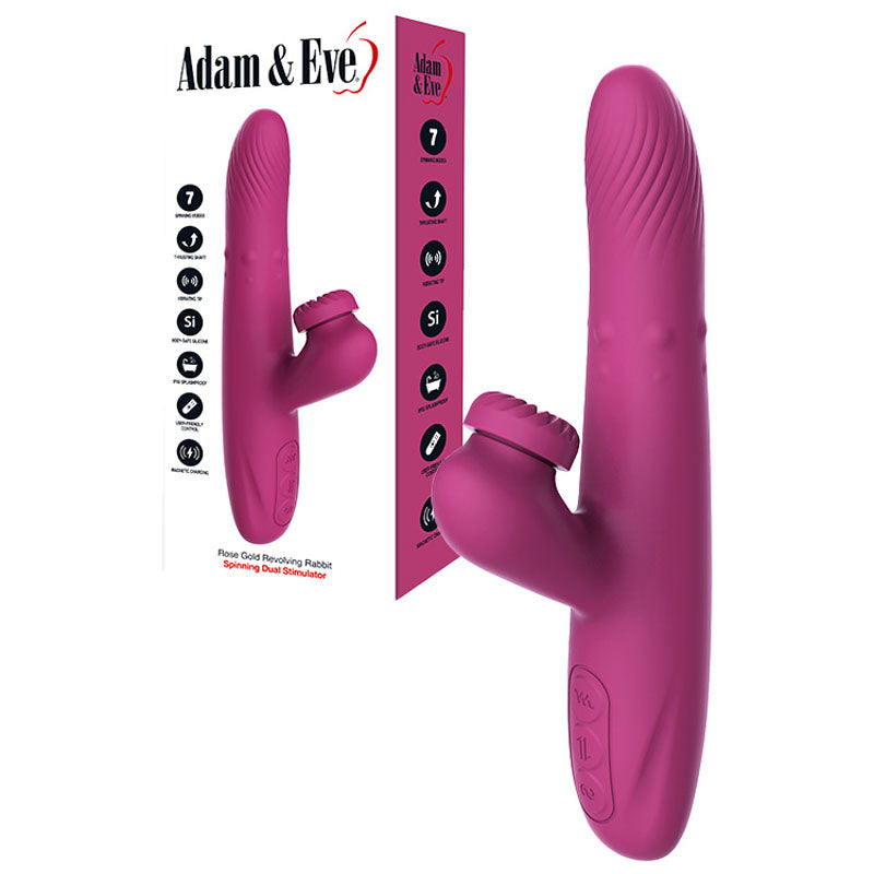 Adam & Eve ROSE GOLD REVOLVING RABBIT - Purple 22.5 cm USB Rechargeable Spinning & Thrusting Rabbit Vibrator - J108 3100