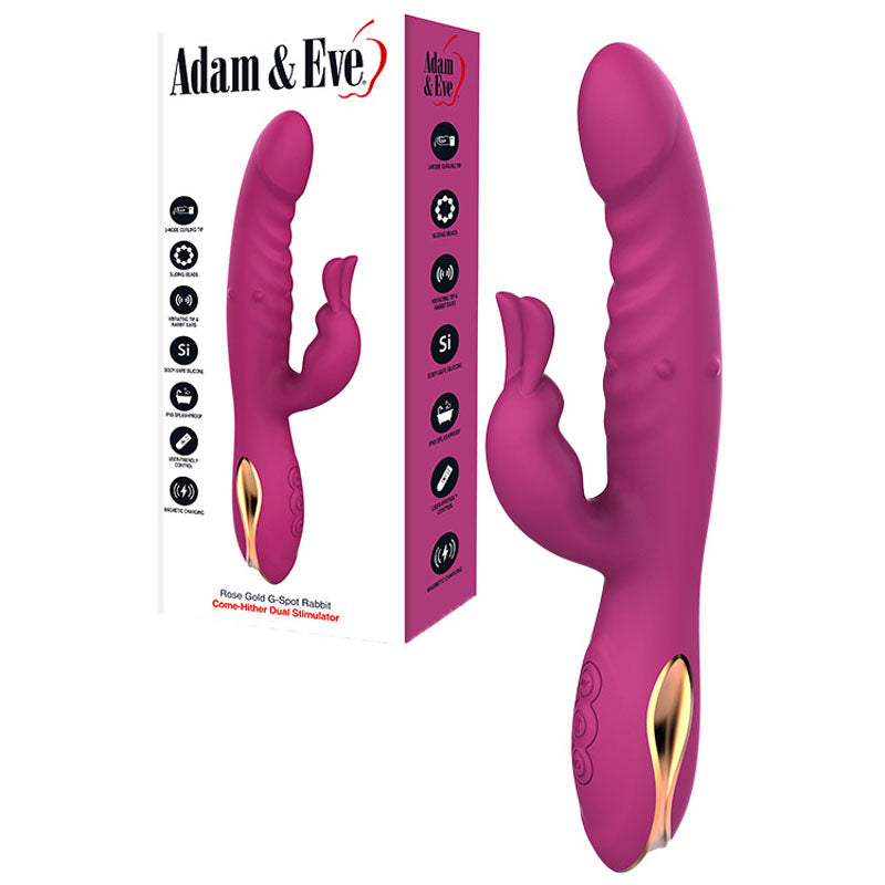 Adam & Eve ROSE GOLD G-SPOT RABBIT - Purple 22.5 cm USB Rechargeable Rabbit Vibrator with Flicking Tip - J110 3100