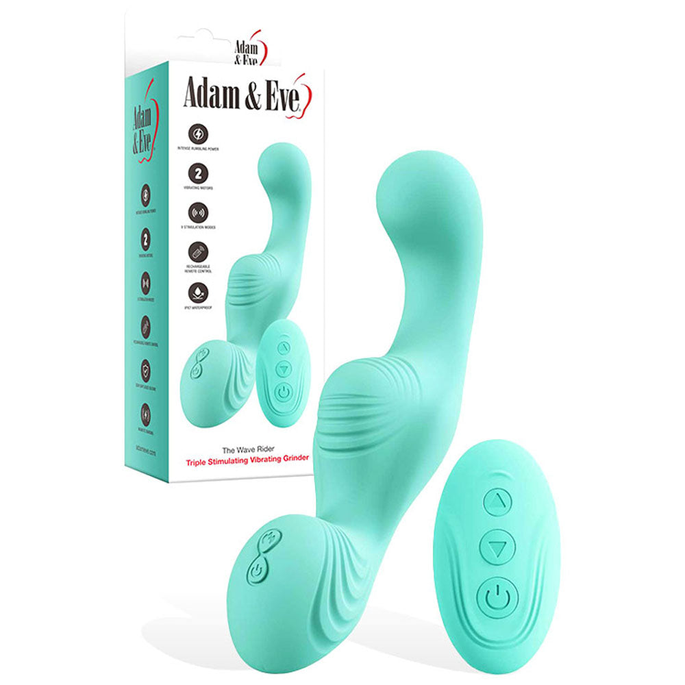 Adam & Eve THE WAVE RIDER - Teal USB Rechargeable Triple Stimulating Grinder Pad with Remote Control - J267 4500