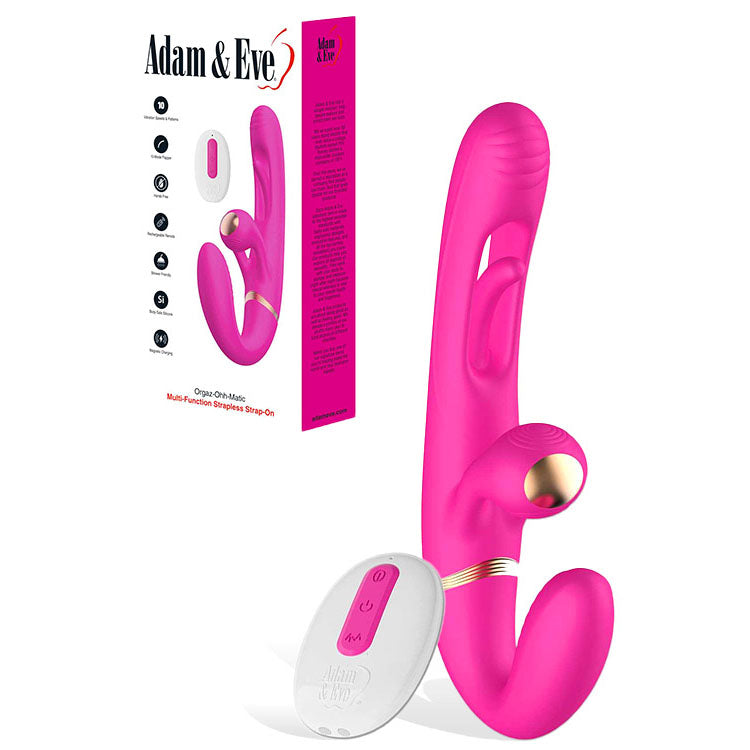 Adam & Eve ORGAZ-OHH-MATIC - Pink 23.5 cm USB Rechargeable Strapless Strap-On with Remote - J371 6200