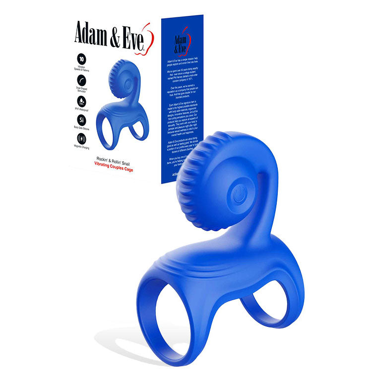 Adam & Eve ROCKIN & ROLLIN SNAIL - Blue USB Rechargeable Vibrating Couples Cage - J435 4000
