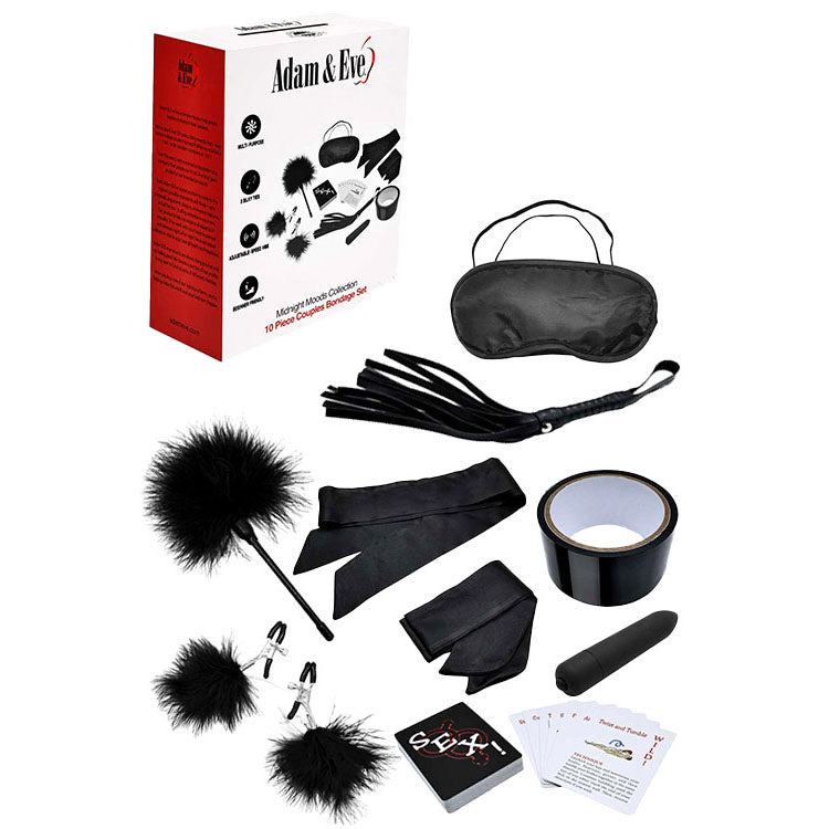 Adam & Eve MIDNIGHT MOODS COLLECTION - Black Couples Bondage Kit - Set of 10 Pieces - J536 8000