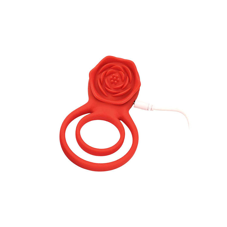 Adam & Eve VIBRATING ROSE DOUBLE ENHANCER - Red USB Rechargeable Cock & Balls Ring with Remote - J661 6000