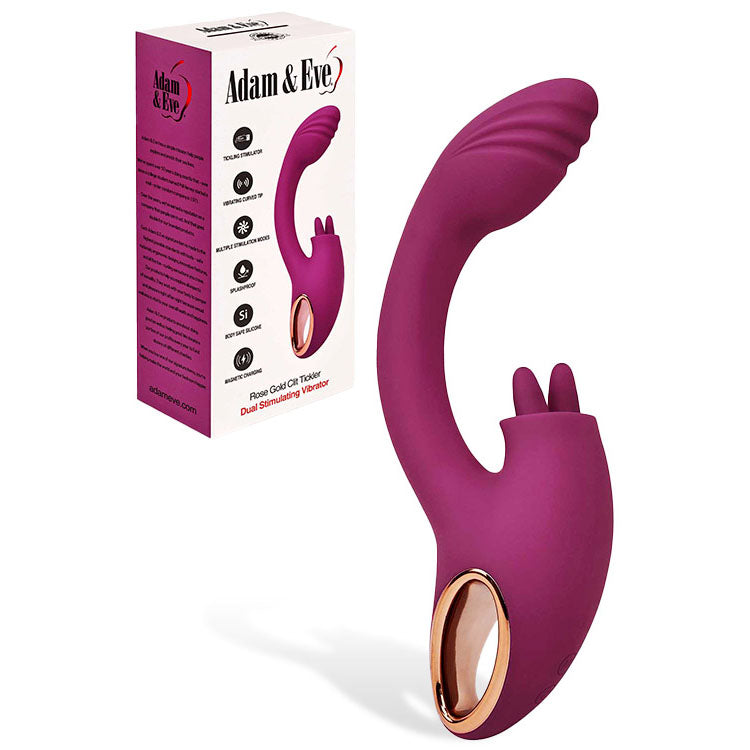 Adam & Eve ROSE GOLD CLIT TICKLER - Red 22 cm USB Rechargeable Rabbit Vibrator - J904 3100