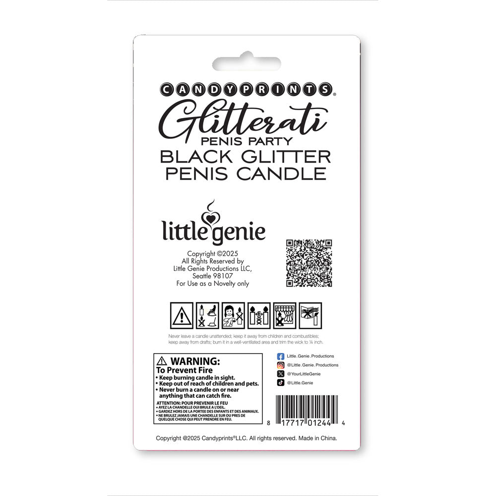 Glitterati Black Glitter Penis Candle - Black 10 cm Penis Party Candle - LGCP.1244