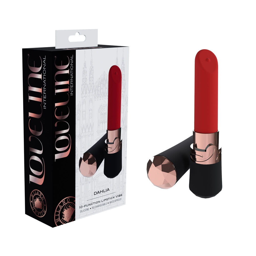 LOVELINE Dahlia - Black - Black/Red 12.5 cm USB Rechargeable Lipstick Vibrator - LOVU083BLK
