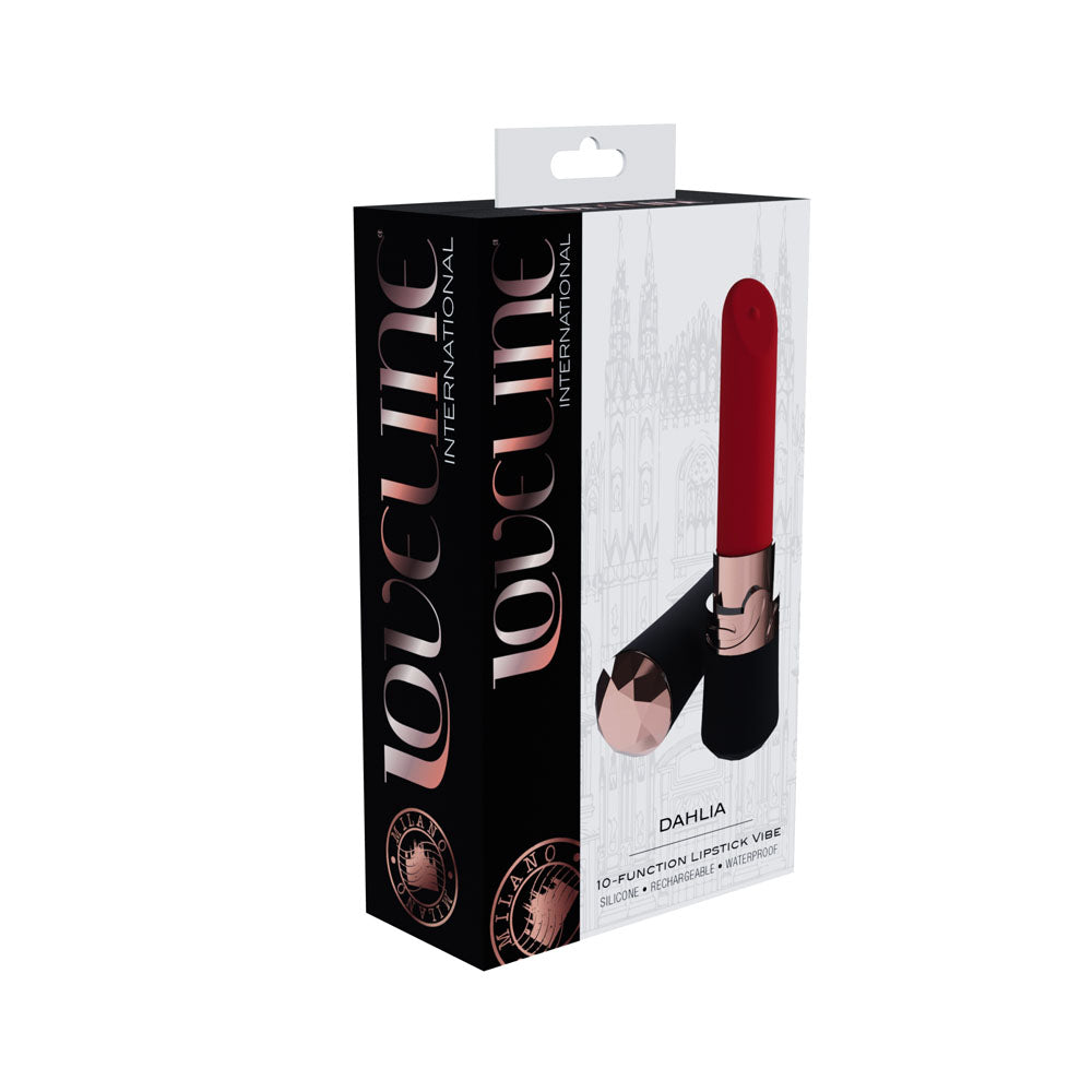 LOVELINE Dahlia - Black - Black/Red 12.5 cm USB Rechargeable Lipstick Vibrator - LOVU083BLK