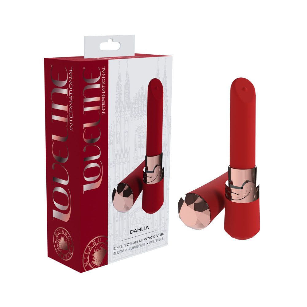 LOVELINE Dahlia - Red - Red 12.5 cm USB Rechargeable Lipstick Vibrator - LOVU083RED