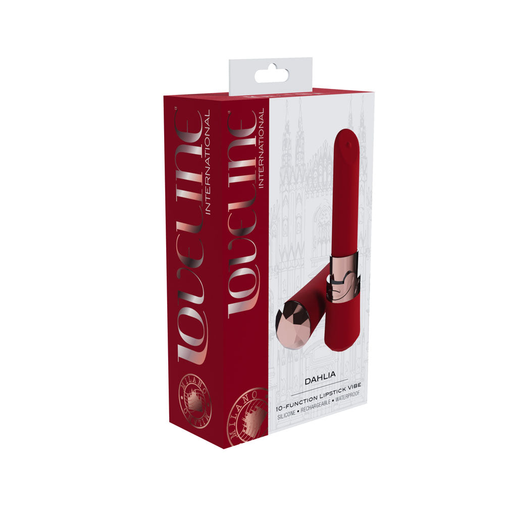 LOVELINE Dahlia - Red - Red 12.5 cm USB Rechargeable Lipstick Vibrator - LOVU083RED