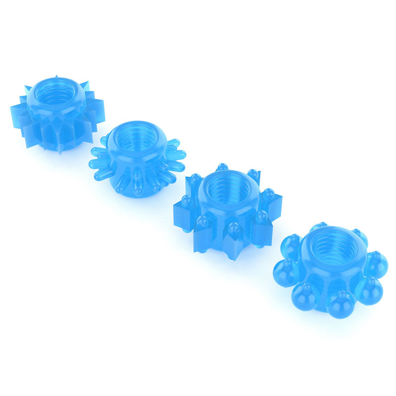 Lumino Play Penis Rings 4 Pack - Glow in the Dark Blue Cock Rings - Set of 4 - LV343011