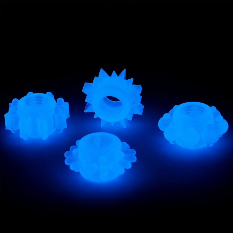 Lumino Play Penis Rings 4 Pack - Glow in the Dark Blue Cock Rings - Set of 4 - LV343011
