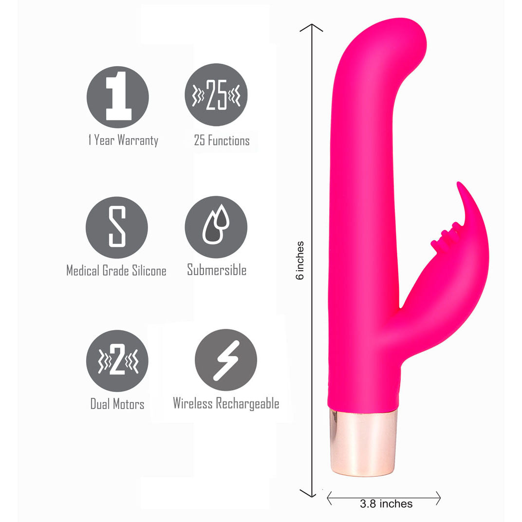 Maia HAILEY PRO - Pink 15.2 cm QI Wireless Rechargeable Rabbit Vibrator - MA22-01