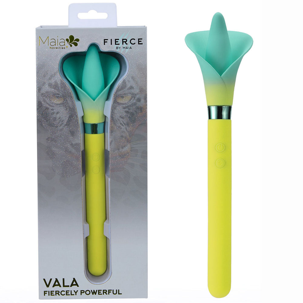 Maia VALA - Yellow - Yellow/Green 22.2 cm USB Rechargeable Flower Vibrator - MA25-07-YELLOW