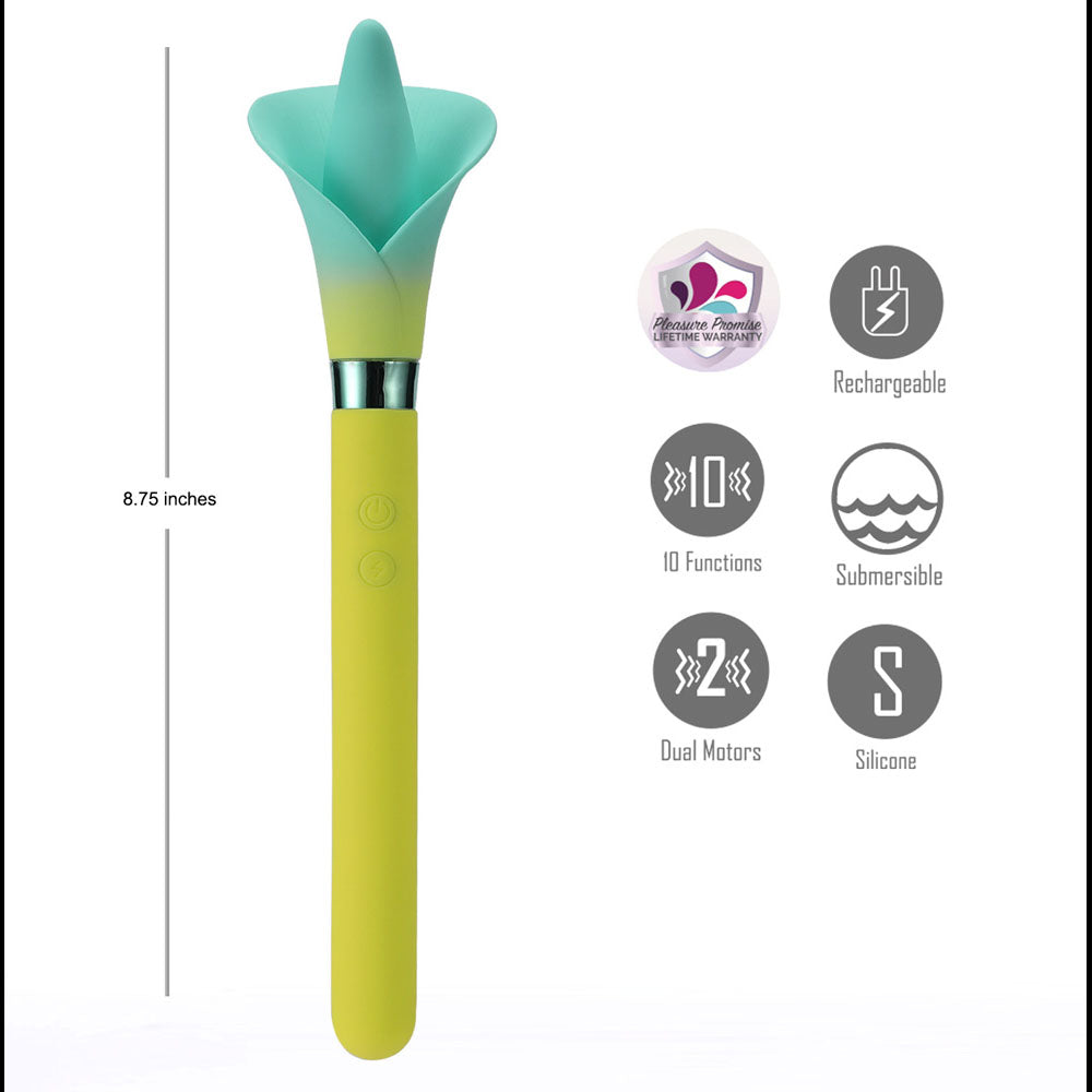 Maia VALA - Yellow - Yellow/Green 22.2 cm USB Rechargeable Flower Vibrator - MA25-07-YELLOW
