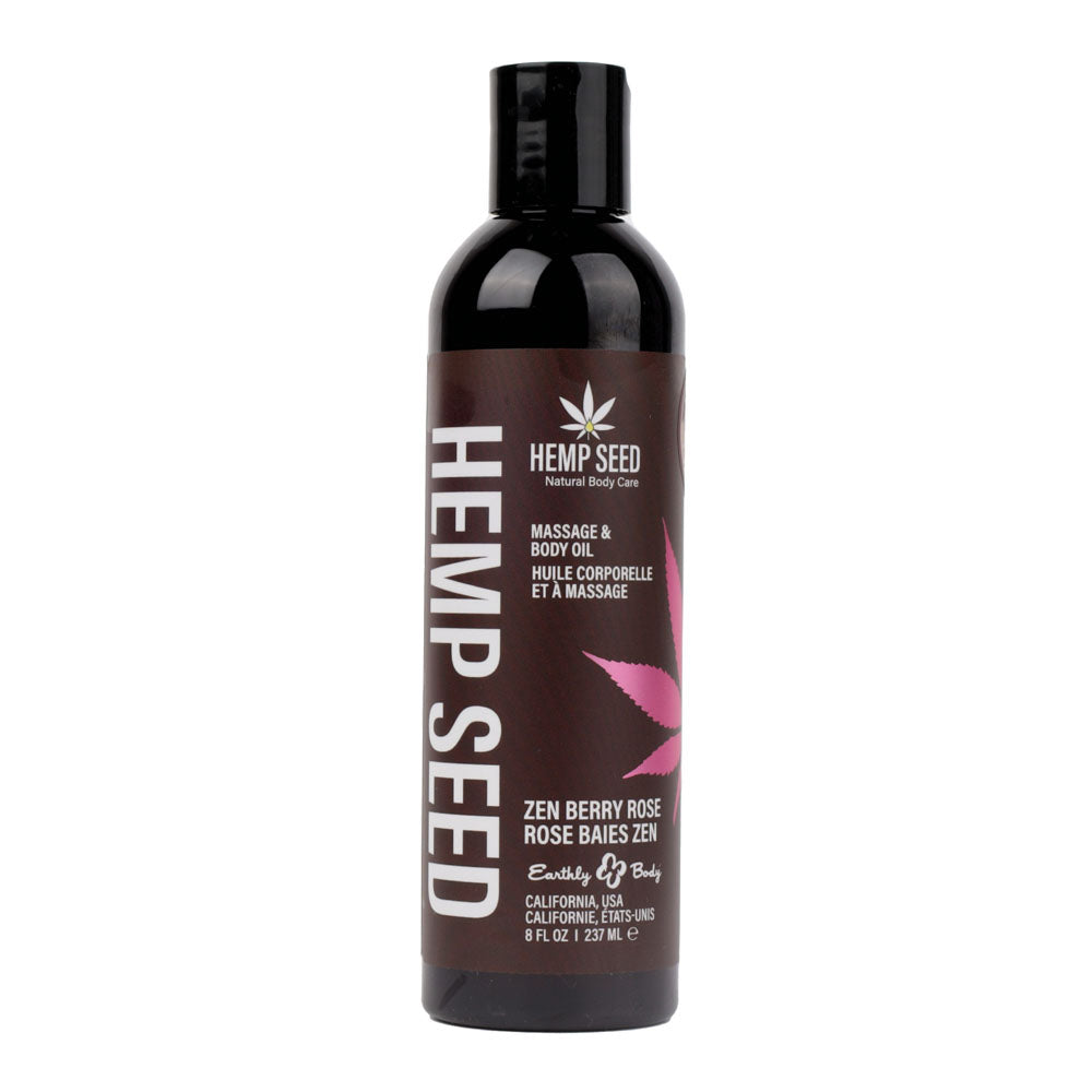 Hemp Seed Massage & Body Oil - Zen Berry Rose (Blackberry, Yellow Rose & Amber) Scented - 237 ml - MAS014