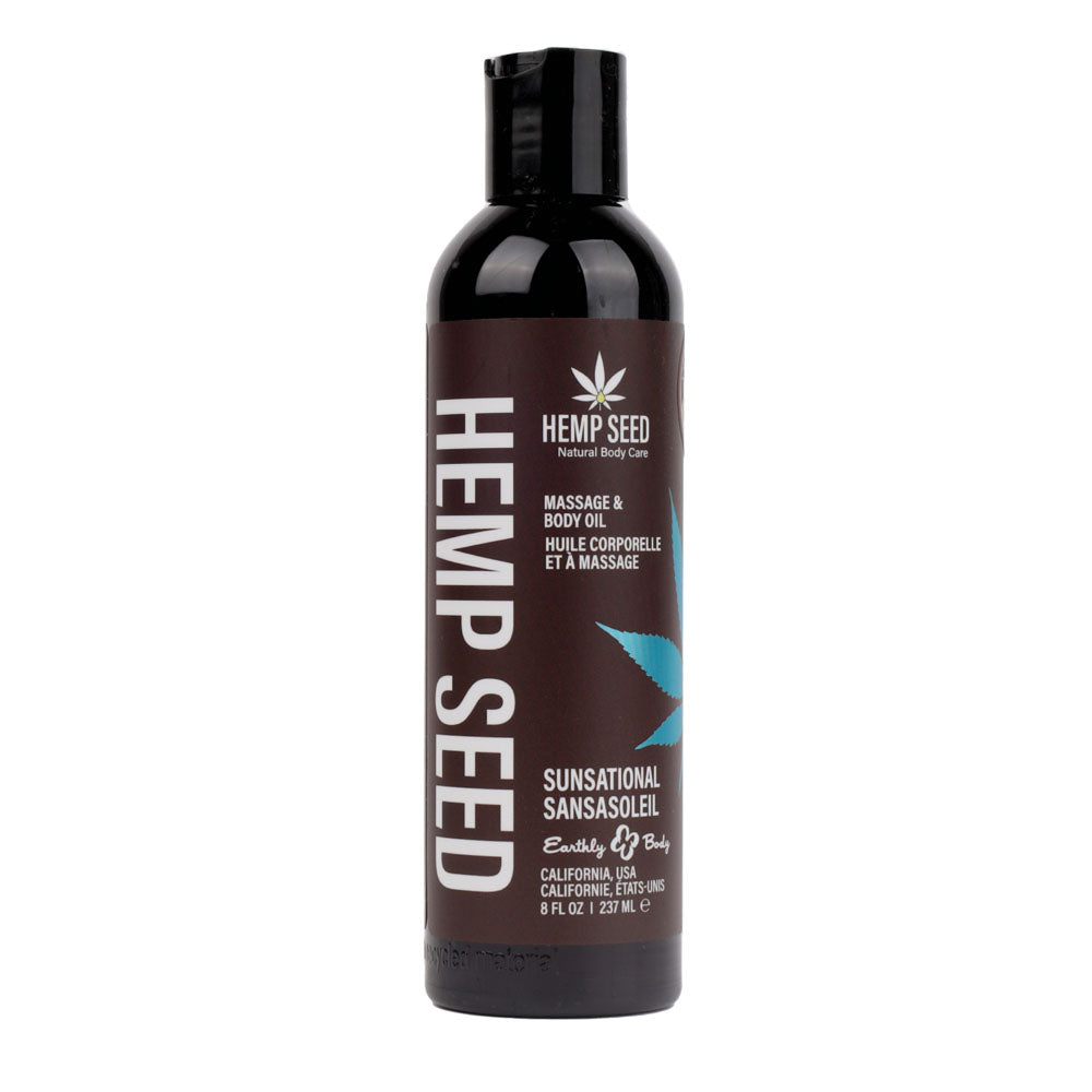 Hemp Seed Massage & Body Oil - Sunsational (Italian Bergamot, Juniper Berries & White Wood) Scented - 237 ml Bottle - MAS046