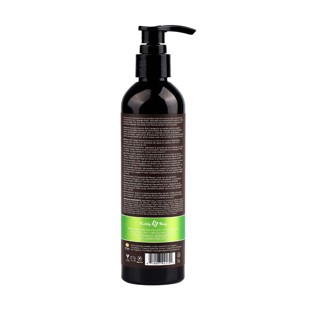 Hemp Seed Massage Lotion - Naked In The Woods (White Tea & Ginger) Scented - 237 ml Bottle - ML022
