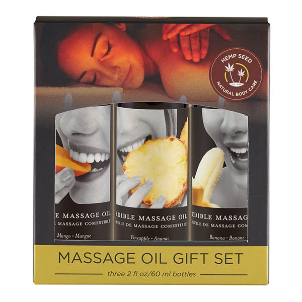 Edible Tropical Massage Oil Trio - Mango, Pineapple & Banana Flavoured - 3 x 59 ml Bottles - MSEG003TR