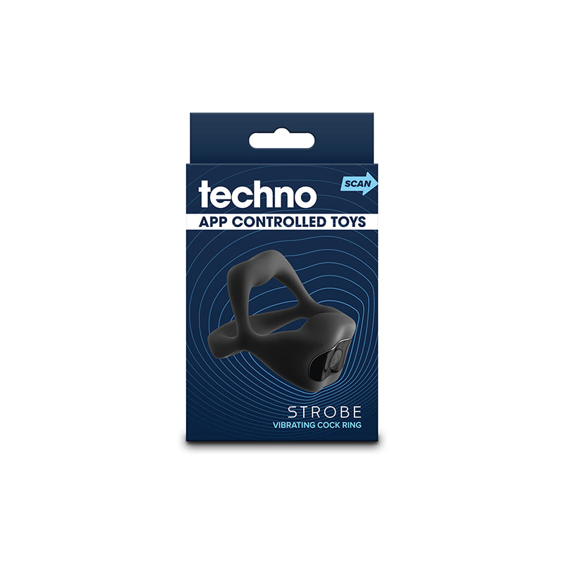 Techno - Strobe - Black - Black USB Rechargeable Vibrating Cock Ring with App Control - NSN-0287-53