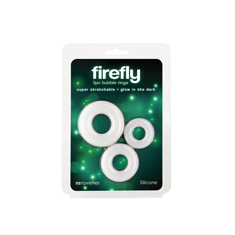 Firefly - 3pc Bubble Rings - White - Glow in Dark Cock Rings - Set of 3 Sizes - NSN-0474-01