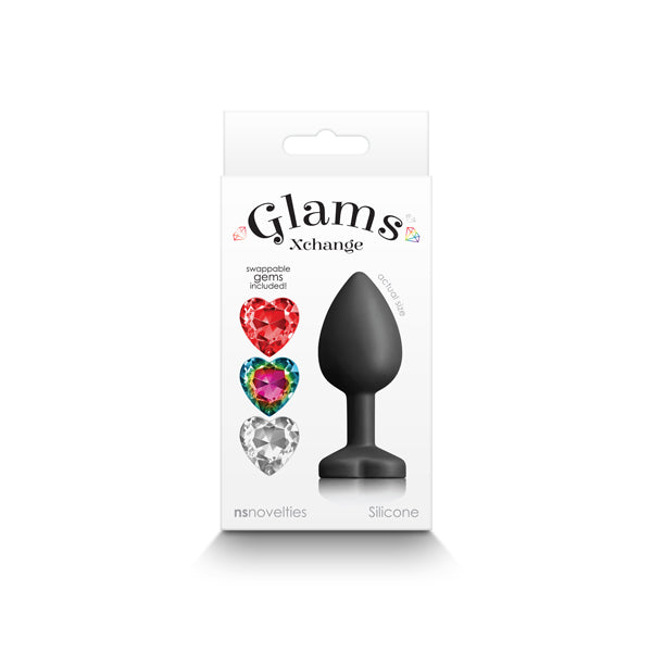 Glams Xchange Heart - Small - Black Small Butt Plug with Interchangeable Heart Gems - NSN-0514-03