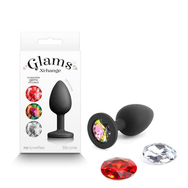 Glams Xchange Round - Small - Black Small Butt Plug with Interchangeable Round Gems - NSN-0514-33