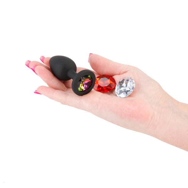 Glams Xchange Round - Small - Black Small Butt Plug with Interchangeable Round Gems - NSN-0514-33