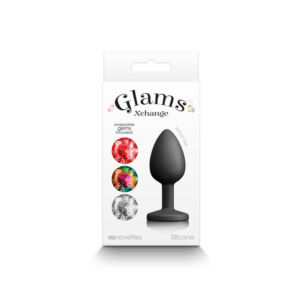Glams Xchange Round - Small - Black Small Butt Plug with Interchangeable Round Gems - NSN-0514-33