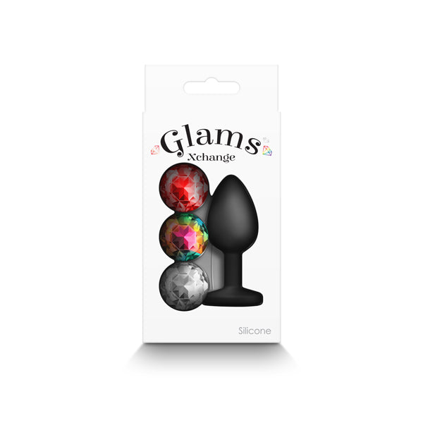 Glams Xchange Round - Small - Black Small Butt Plug with Interchangeable Round Gems - NSN-0514-33