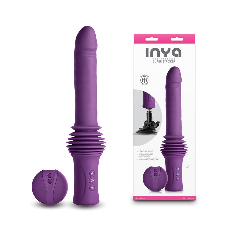 INYA Super Stroker - Purple - Purple 36.8 cm USB Rechargeable Thrusting Vibrator with Remote Control & Stand - NSN-0558-05