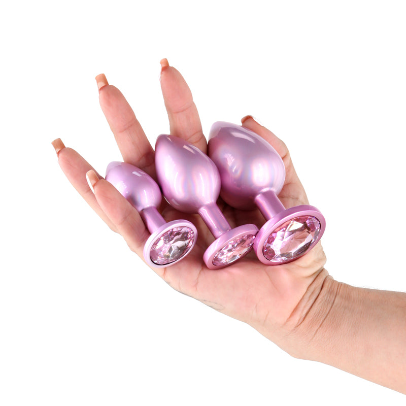 Rear Assets Trainer Kit - Iridescent Pink - Iridescent Pink Metallic Butt Plugs - Set of 3 Sizes - NSN-0960-05